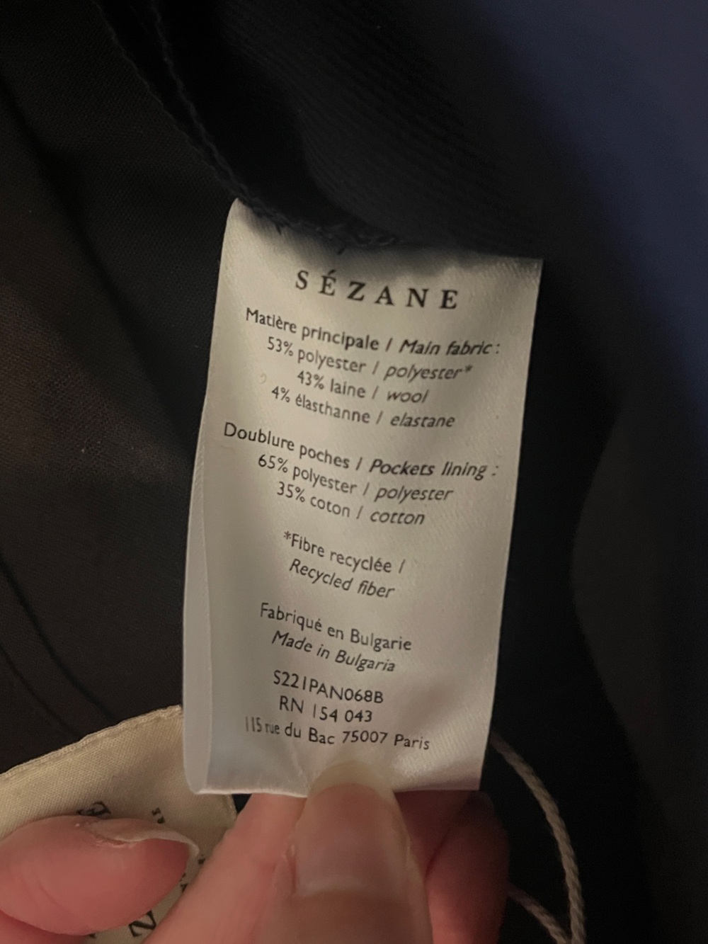 Sezane Dan Navy Wide-Leg High-Rise Pants with Front Patch Pockets - Picture 6 of 6